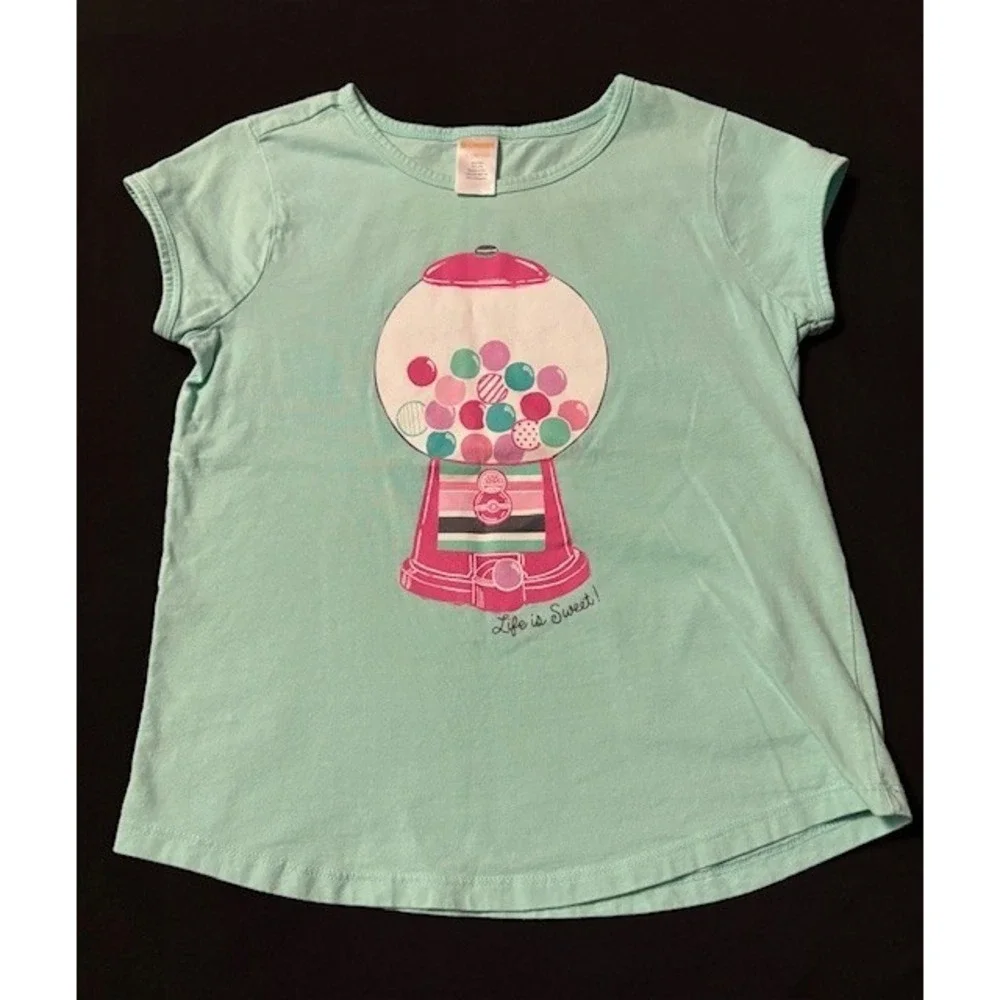 Gymboree girls size 10/12 light teal tee shirt with gumball graphic